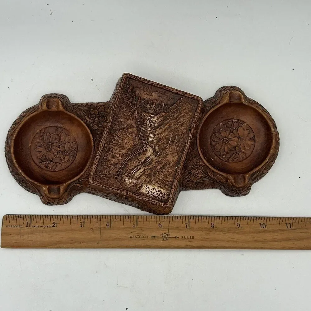 Vtg Desk Valet Cigarette Box Ashtray Seven Falls Colorado Springs MCM Trinket‎